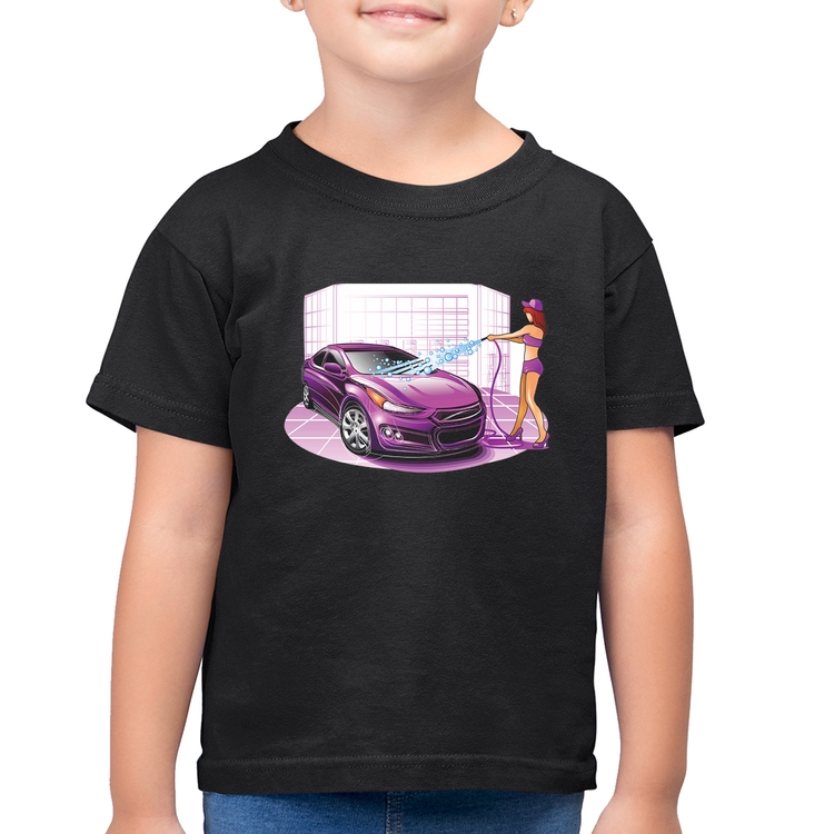 Camiseta Algodão Infantil Lava Jato Carro Roxo