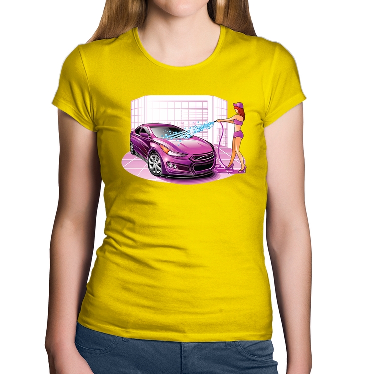 Baby Look Algodão Lava Jato Carro Roxo - Amarela