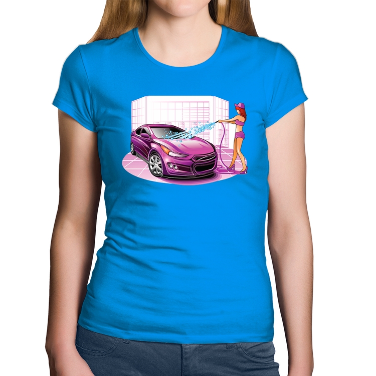 Baby Look Algodão Lava Jato Carro Roxo - Azul