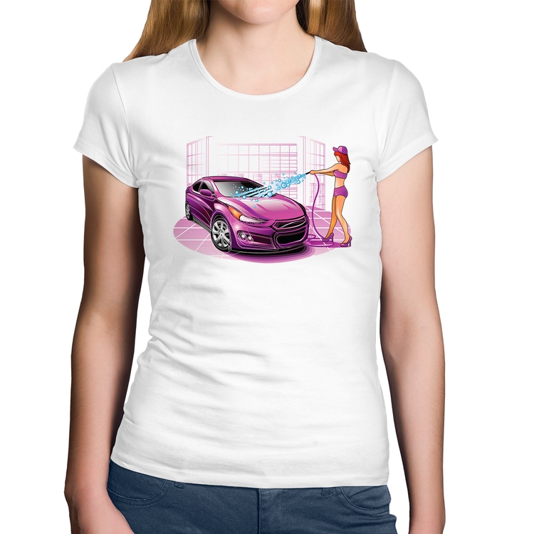 Baby Look Algodão Lava Jato Carro Roxo - Branca