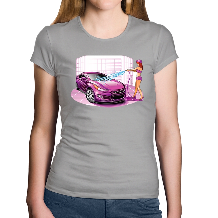 Baby Look Algodão Lava Jato Carro Roxo - Cinza