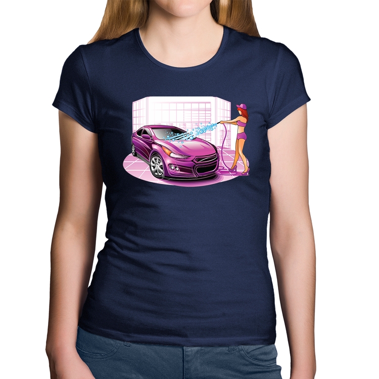 Baby Look Algodão Lava Jato Carro Roxo - Marinho