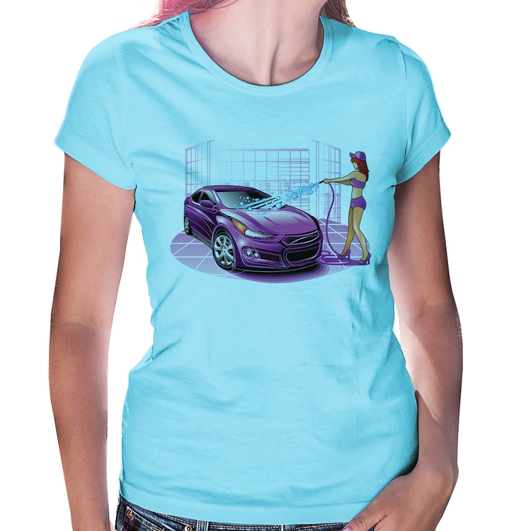 Baby Look Lava Jato Carro Roxo - Azul Bebê