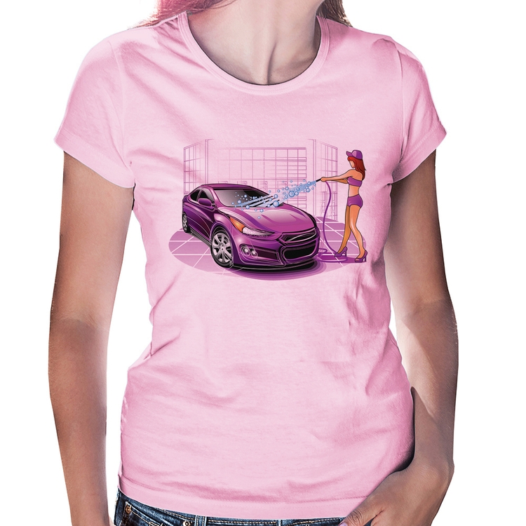 Baby Look Lava Jato Carro Roxo - Rosa Bebê