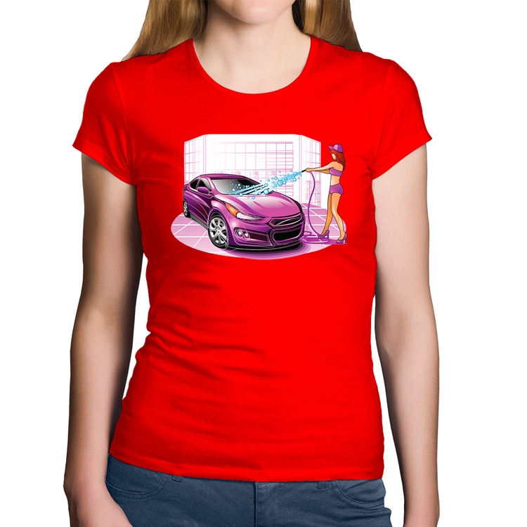 Baby Look Algodão Lava Jato Carro Roxo - Vermelha