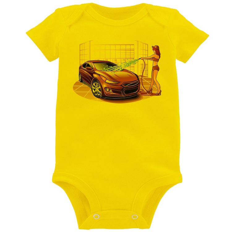 Body Bebê Lava Jato Carro Roxo - Amarelo