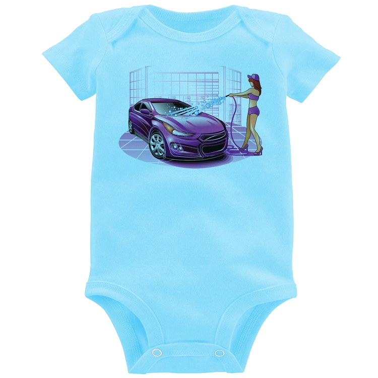 Body Bebê Lava Jato Carro Roxo - Azul Bebê