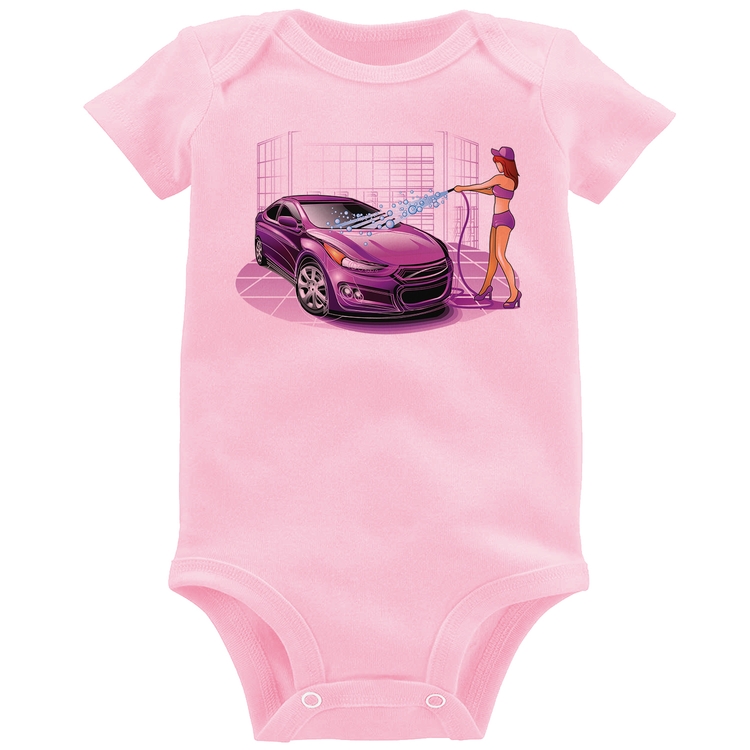 Body Bebê Lava Jato Carro Roxo - Rosa Bebê