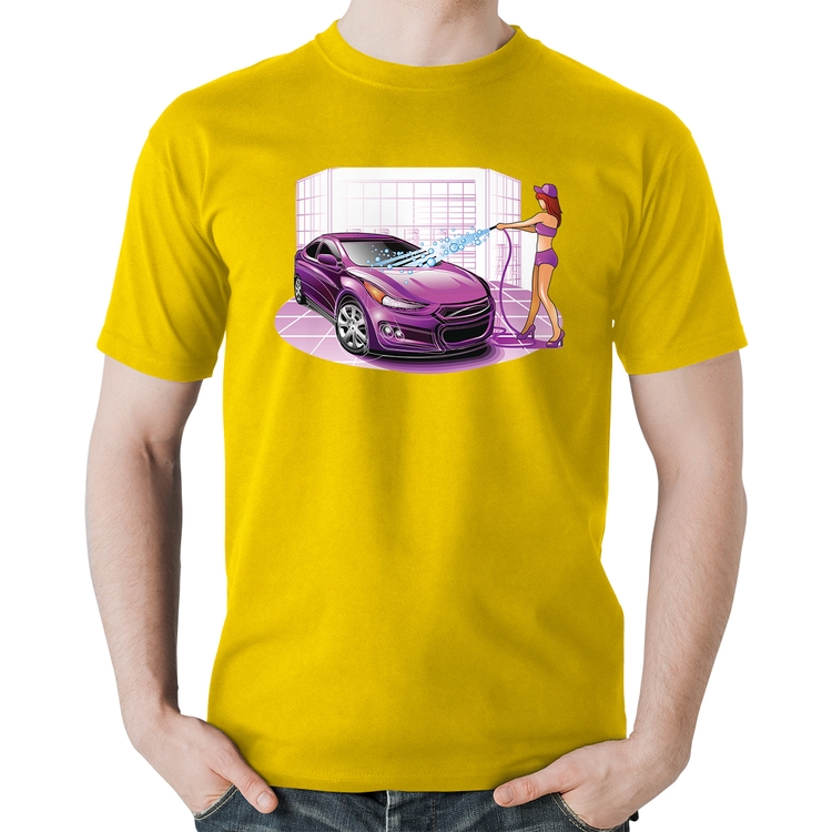 Camiseta Algodão Lava Jato Carro Roxo - Amarela