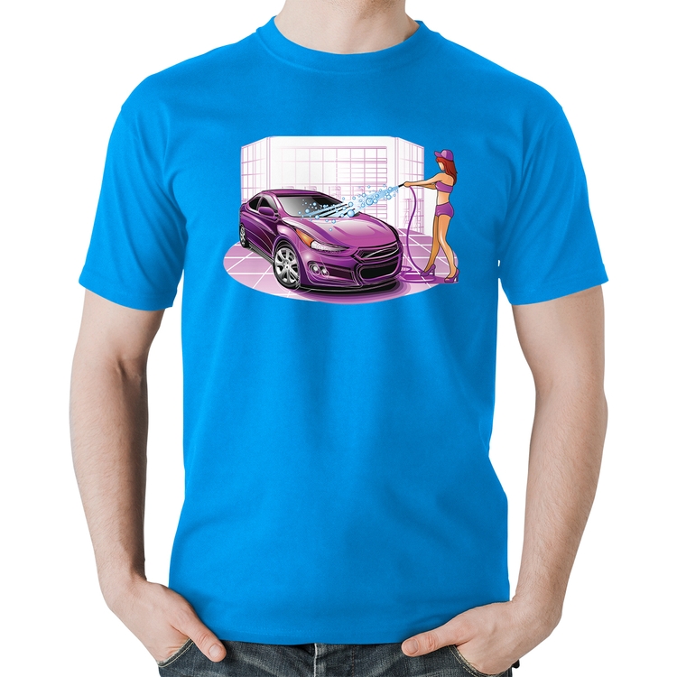 Camiseta Algodão Lava Jato Carro Roxo - Azul