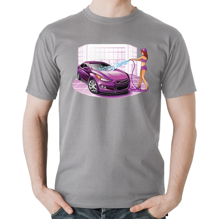 Camiseta Algodão Lava Jato Carro Roxo - Cinza