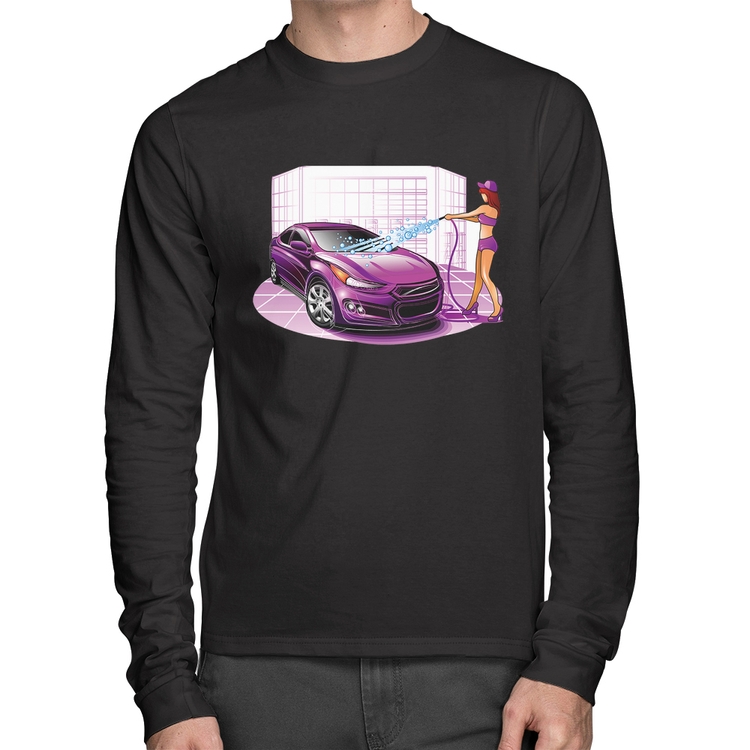 Camiseta Algodão Lava Jato Carro Roxo Manga Longa
