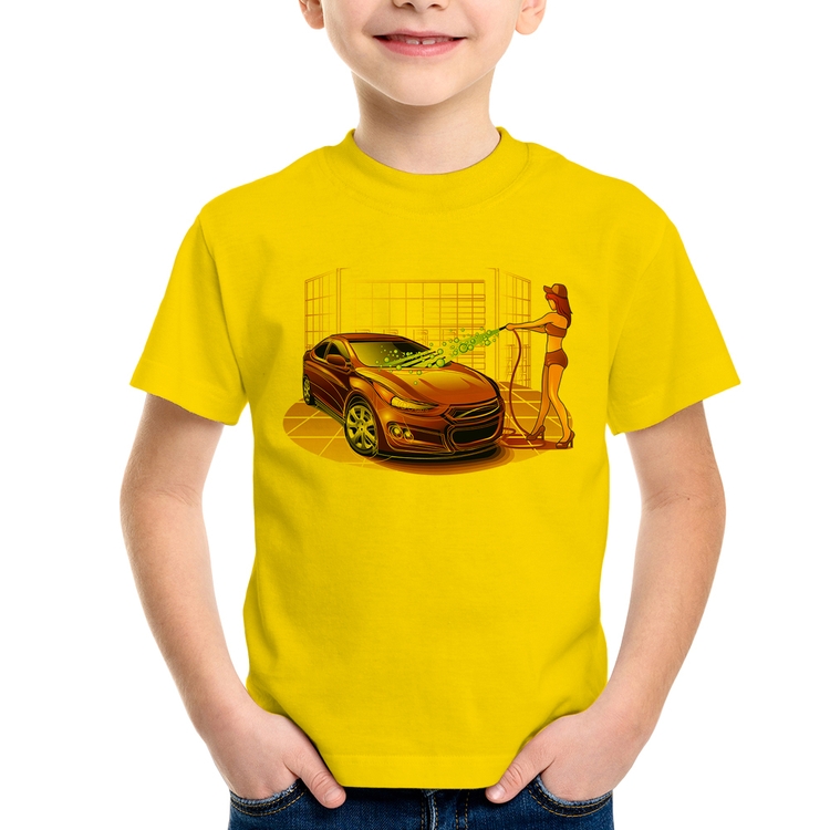 Camiseta Infantil Lava Jato Carro Roxo - Amarela