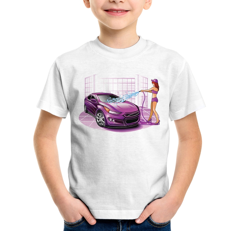 Camiseta Infantil Lava Jato Carro Roxo