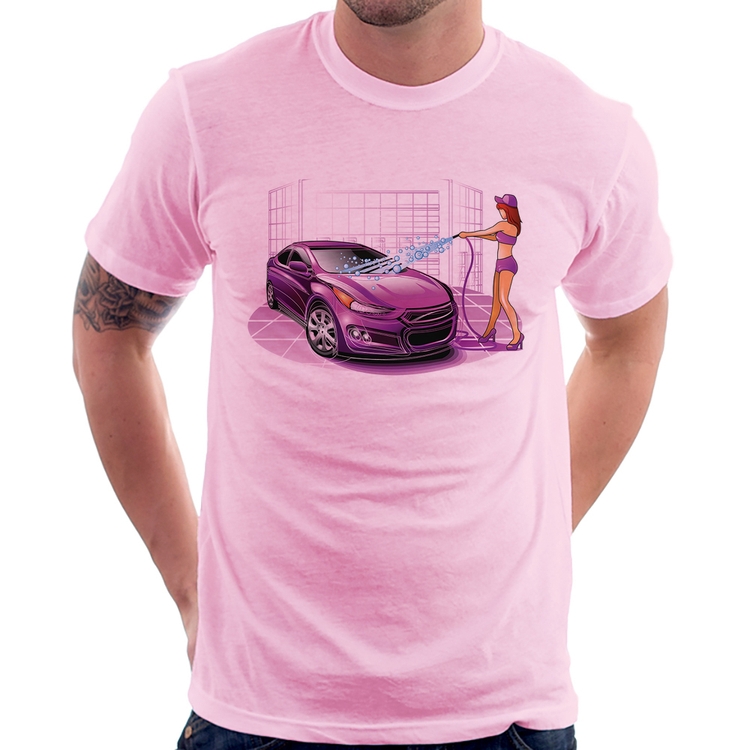 Camiseta Lava Jato Carro Roxo - Rosa Bebê