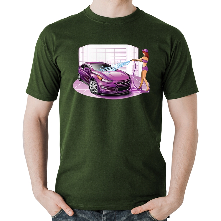 Camiseta Algodão Lava Jato Carro Roxo - Musgo