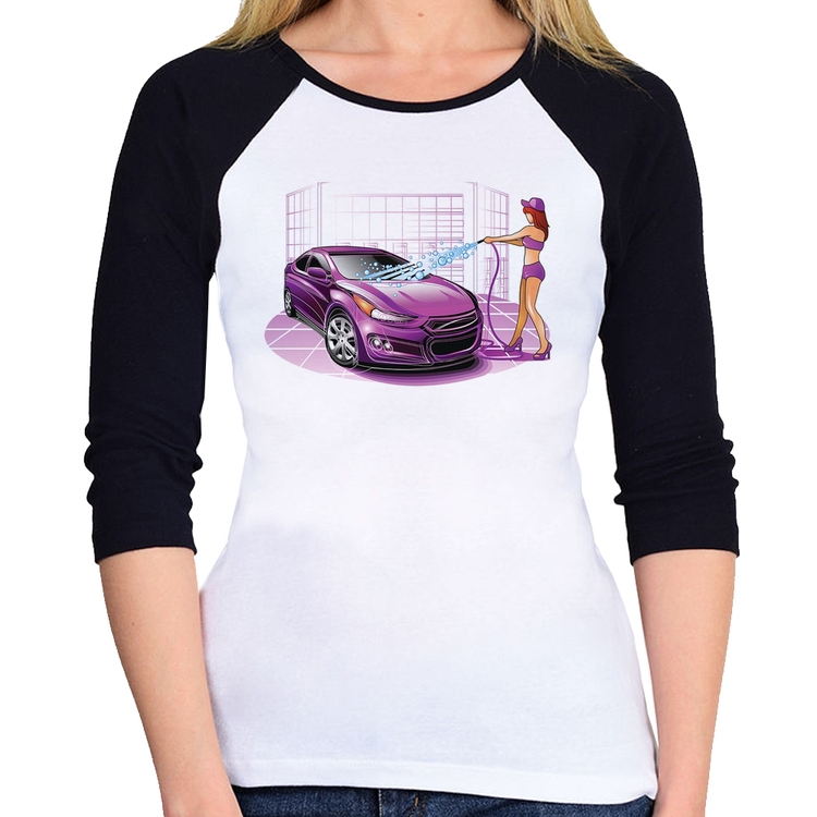 Baby Look Raglan Lava Jato Carro Roxo Manga 3/4