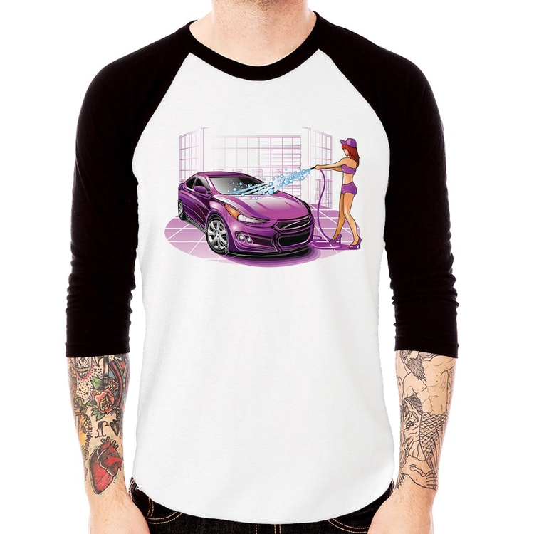 Camiseta Raglan Lava Jato Carro Roxo Manga 3/4