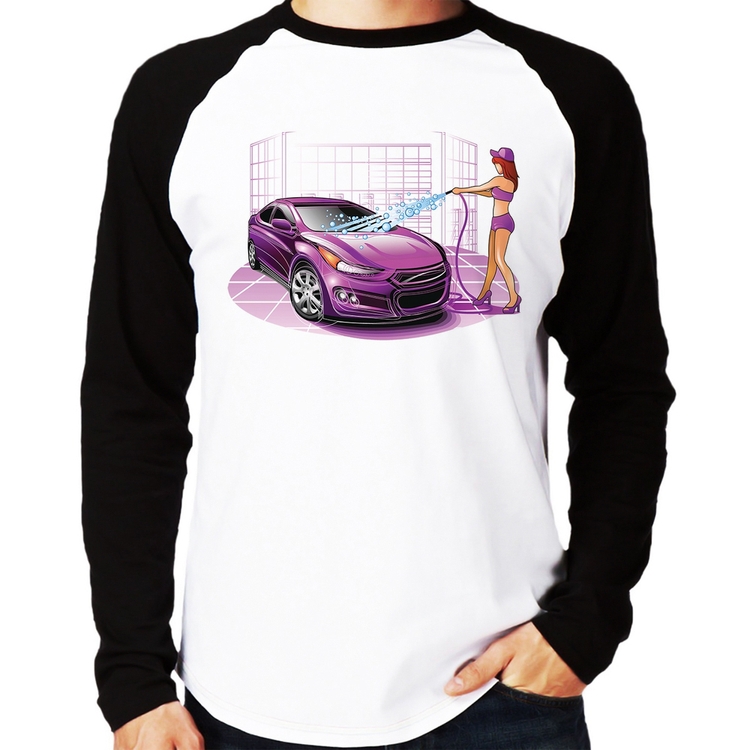 Camiseta Raglan Lava Jato Carro Roxo Manga Longa