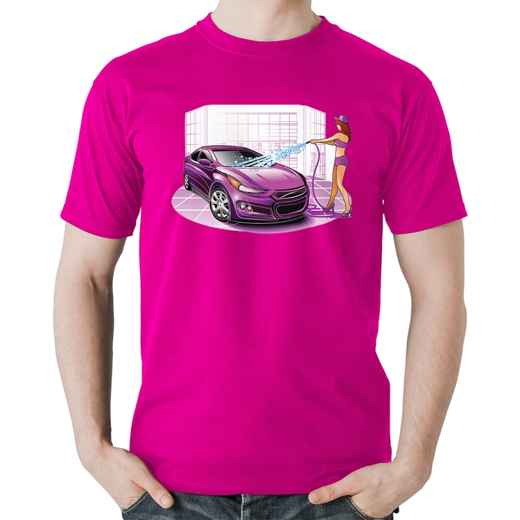 Camiseta Algodão Lava Jato Carro Roxo - Rosa