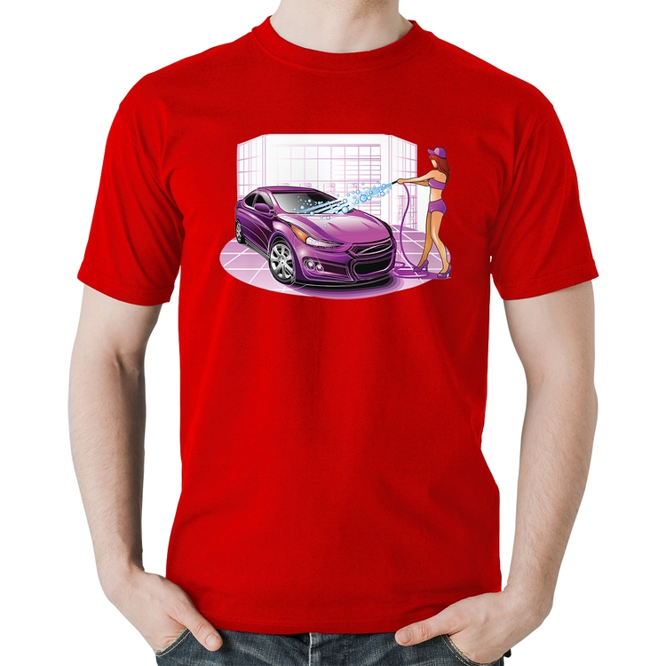 Camiseta Algodão Lava Jato Carro Roxo - Vermelha