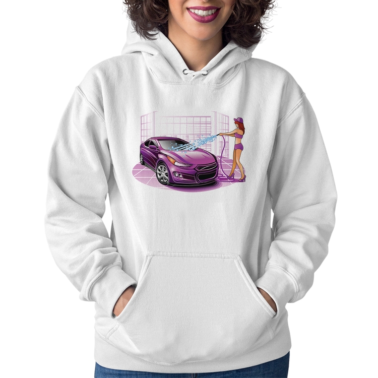 Moletom Feminino Lava Jato Carro Roxo - Branco