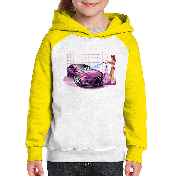 Moletom Infantil Lava Jato Carro Roxo - Branco/Amarelo