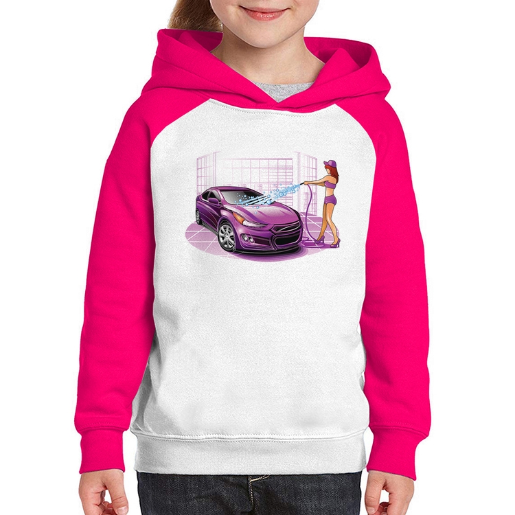 Moletom Infantil Lava Jato Carro Roxo - Branco/Rosa