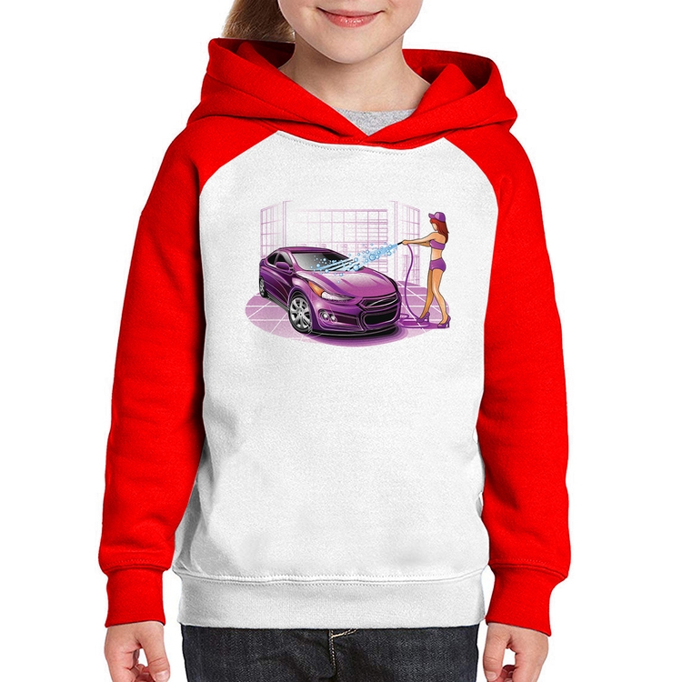 Moletom Infantil Lava Jato Carro Roxo - Branco/Vermelho
