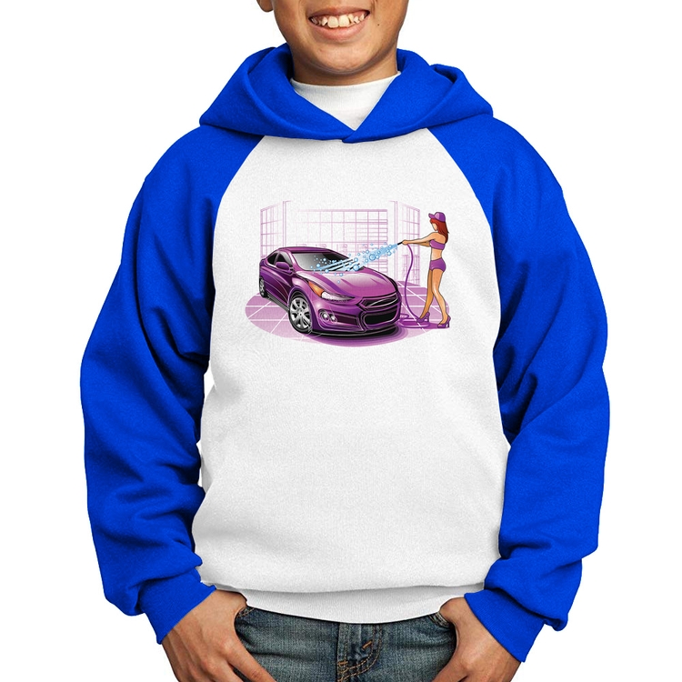 Moletom Infantil Lava Jato Carro Roxo - Branco/Azul