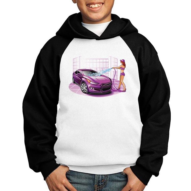 Moletom Infantil Lava Jato Carro Roxo - Branco/Preto