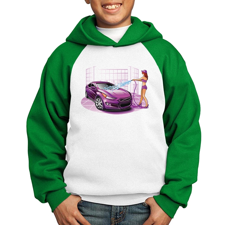 Moletom Infantil Lava Jato Carro Roxo - Branco/Verde