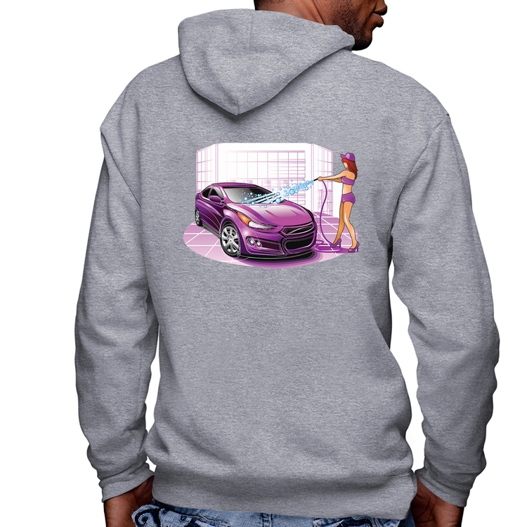 Blusa Moletom Lava Jato Carro Roxo Masculina com Capuz e Zíper - Mescla
