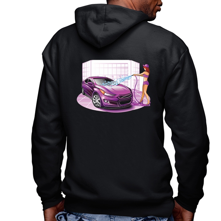 Blusa Moletom Lava Jato Carro Roxo Masculina com Capuz e Zíper