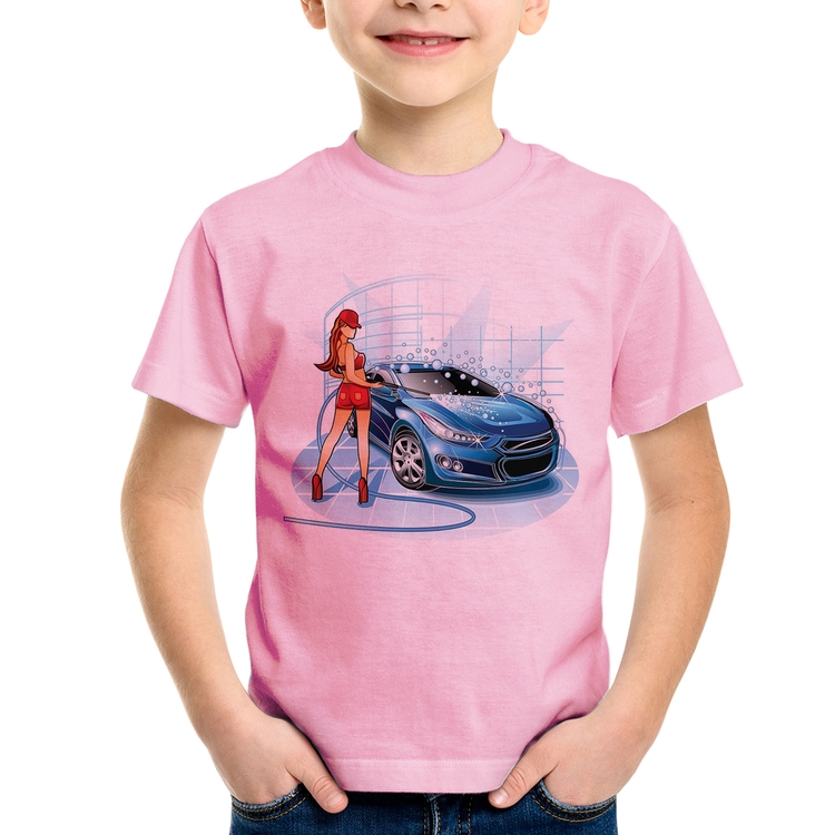 Camiseta Infantil Lava Jato Garota - Rosa Bebê