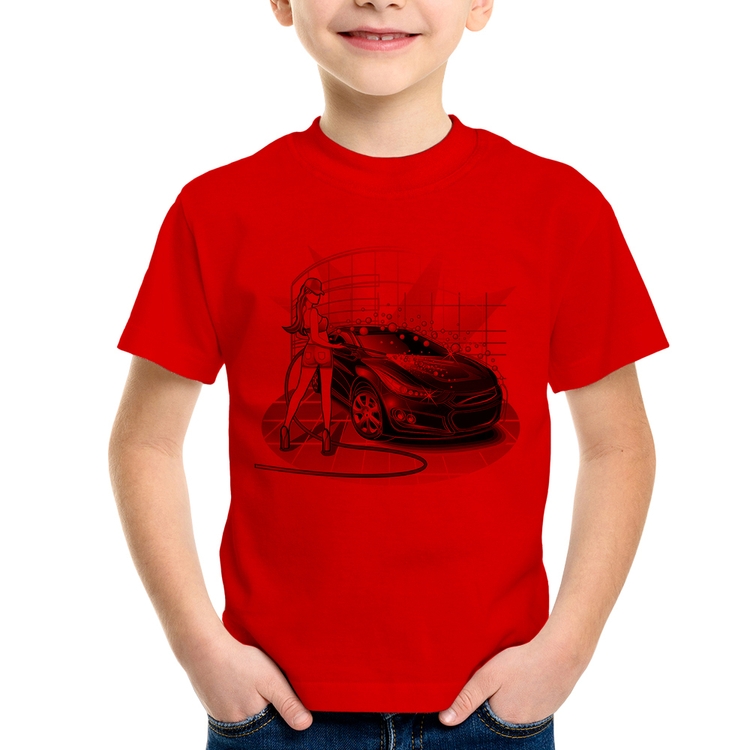 Camiseta Infantil Lava Jato Garota - Vermelha