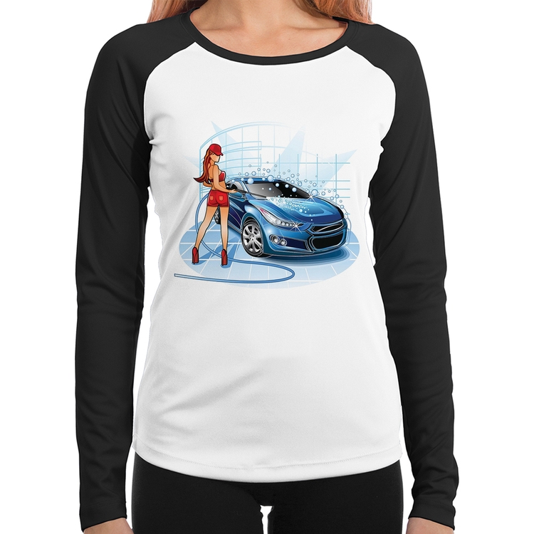 Baby Look Raglan Lava Jato Garota Manga Longa