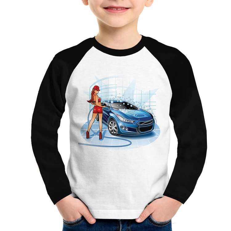 Camiseta Raglan Infantil Lava Jato Garota Manga Longa