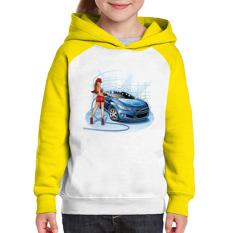 Moletom Infantil Lava Jato Garota - Branco/Amarelo