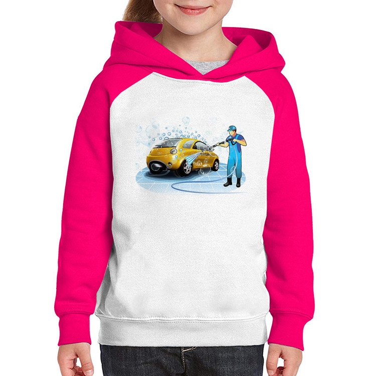 Moletom Infantil Lava Jato - Branco/Rosa