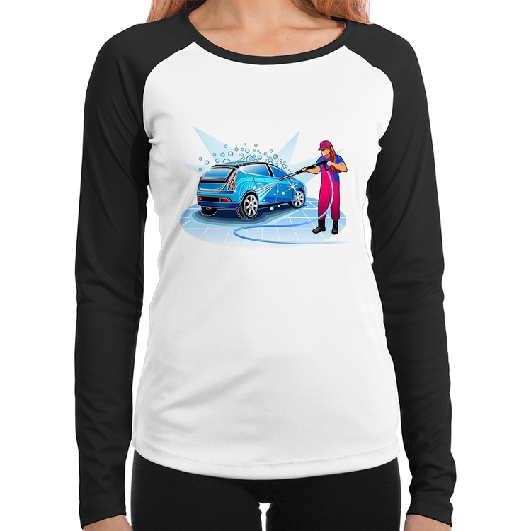 Baby Look Raglan Lava Jato Mulher Manga Longa
