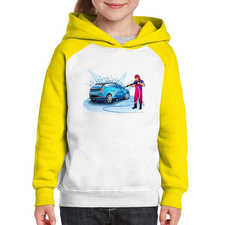 Moletom Infantil Lava Jato Mulher - Branco/Amarelo
