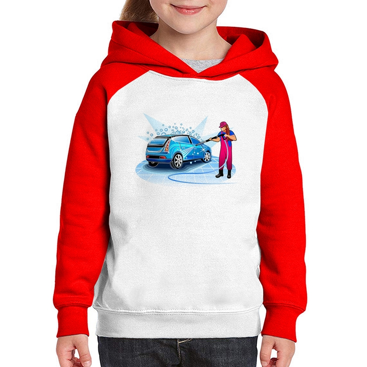 Moletom Infantil Lava Jato Mulher - Branco/Vermelho