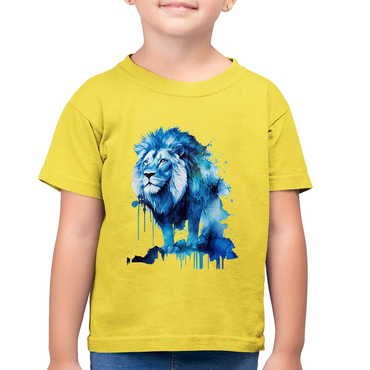 Camiseta Algodão Infantil Leão Azul - Amarelo Canário
