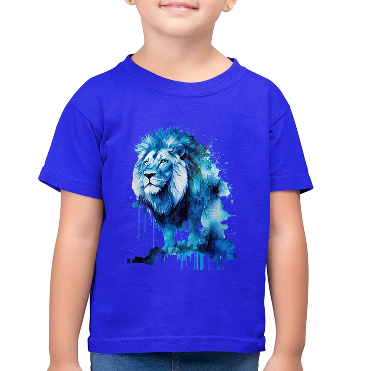 Camiseta Algodão Infantil Leão Azul - Azul Royal