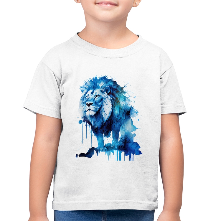 Camiseta Algodão Infantil Leão Azul - Branca