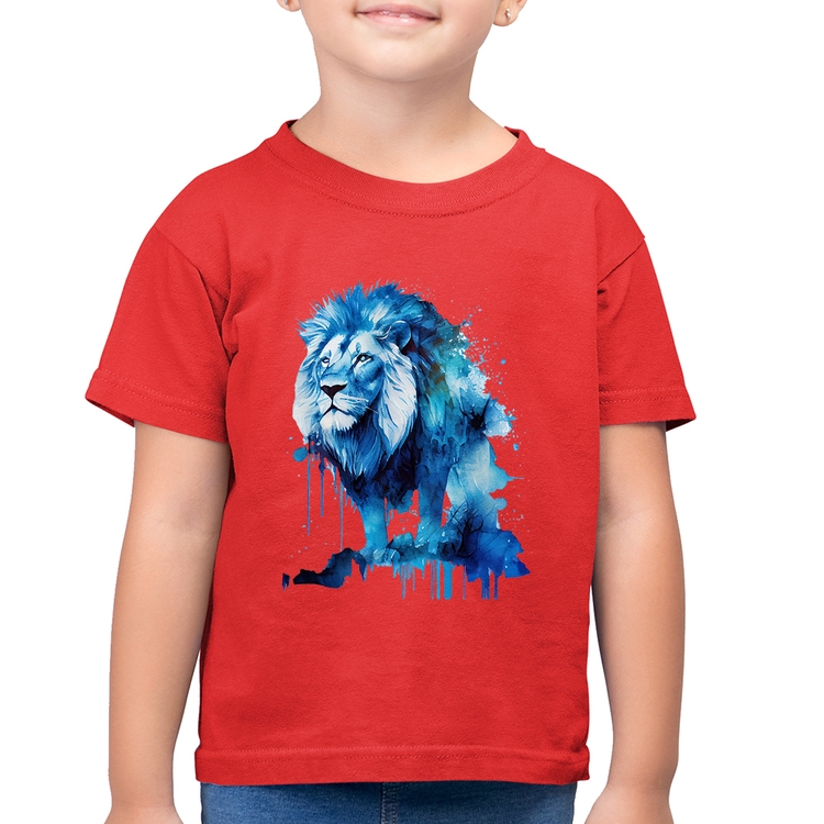 Camiseta Algodão Infantil Leão Azul - Vermelha