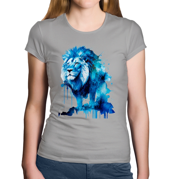 Baby Look Algodão Leão Azul - Cinza