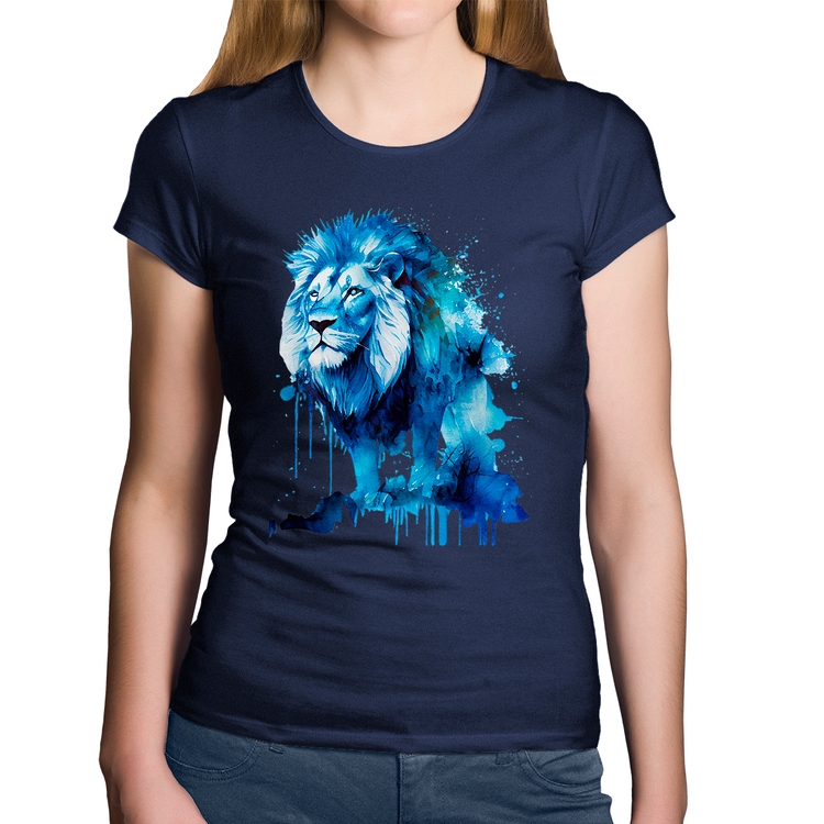 Baby Look Algodão Leão Azul - Marinho