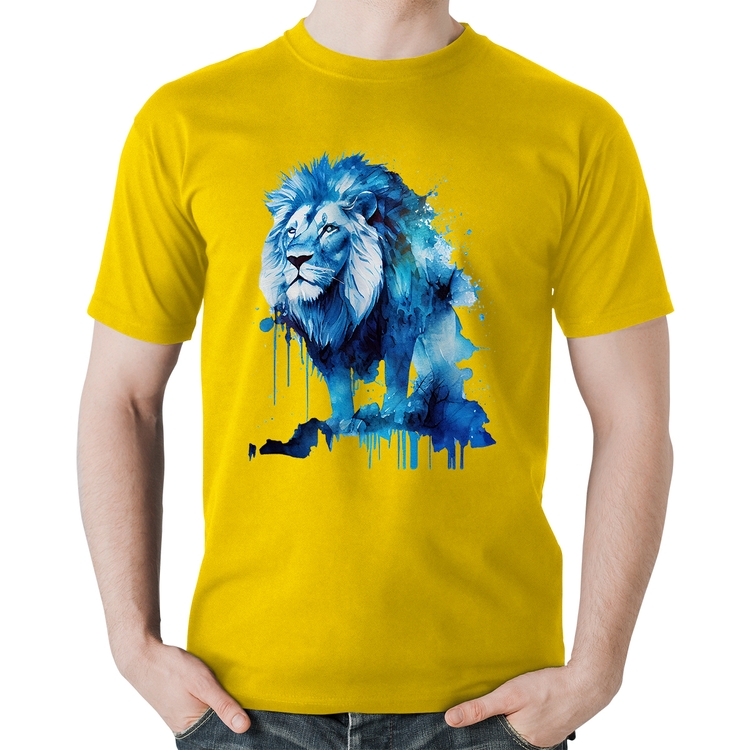 Camiseta Algodão Leão Azul - Amarela
